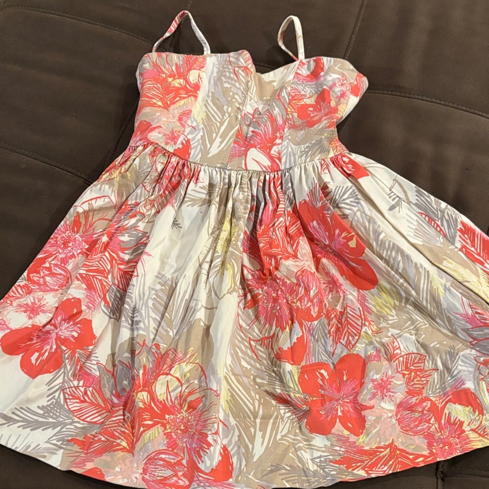 Aqua Kids Dress with Red and Cream Floral Design M
